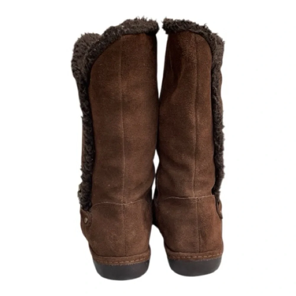 Lands End Warm Faux‎ Sherpa Winter Boots Chocolate Dark Brown Suede Size 7.5